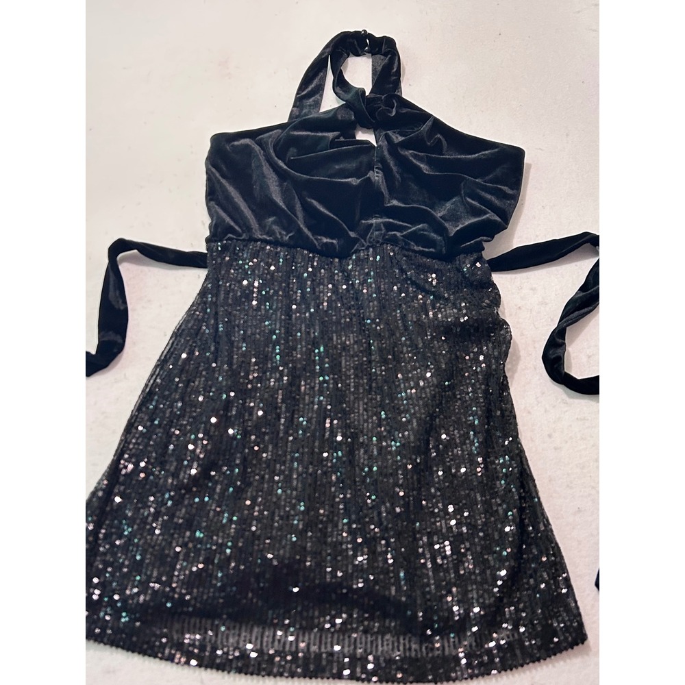 Cato Womens Velvet Sequin Halter Mini Dress Black Large NWT Party Holiday